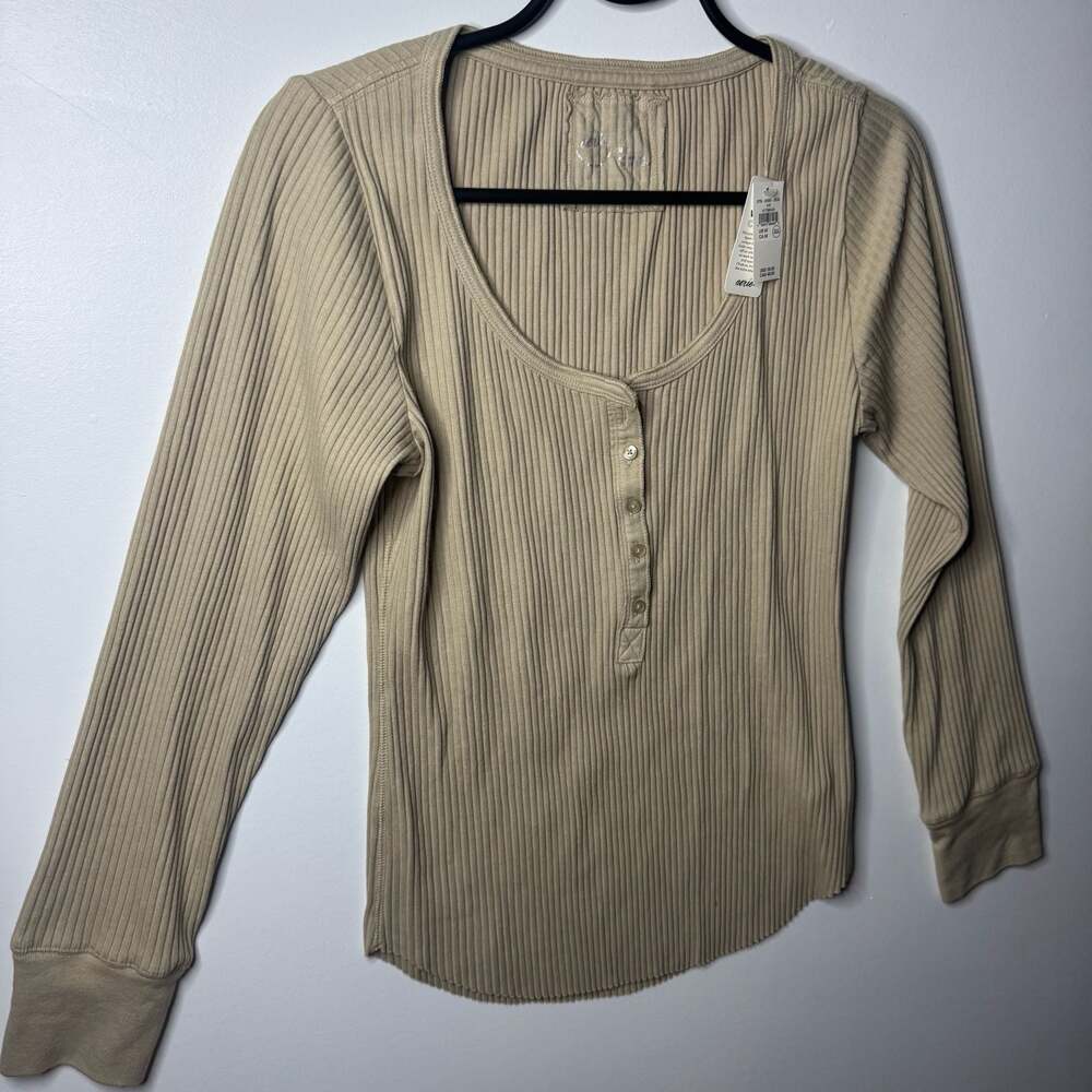 Aerie Essential Henley Medium Long Sleeve Ribbed Layering Top NWT - Picture 4 of 15
